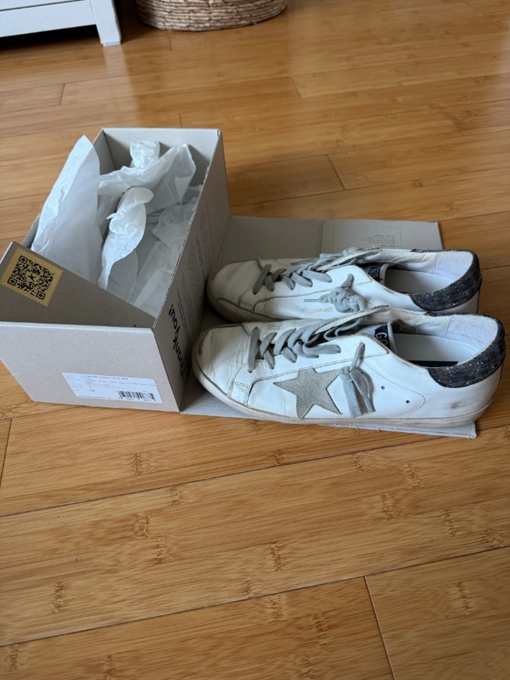 Golden Goose Superstar Sneakers White Suede Star Glitter Heel Size 39 - Picture 5 of 5